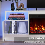 Lemberi Fireplace TV Stand with 36" Electric Fireplace, Fits TVs Up to 80", 70" LED Lit Entertainment Center, Modern High Gloss Wood with Spacious Storage Cabinet for Living Room, White