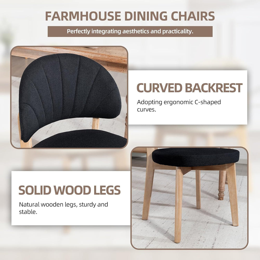 Modern Fabric Upholstered Dining Chairs Set of 4, Farmhouse Curved Back Armle...