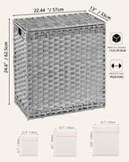 Laundry Hamper with Lid Wicker Laundry Basket 112 L (29.6 Gal) Laundry Hampers Handwoven Rattan Clothes Hamper with Handles 3 Removable Liner Bag, 6 Mesh Bags for Bathroom Bedroom Gray