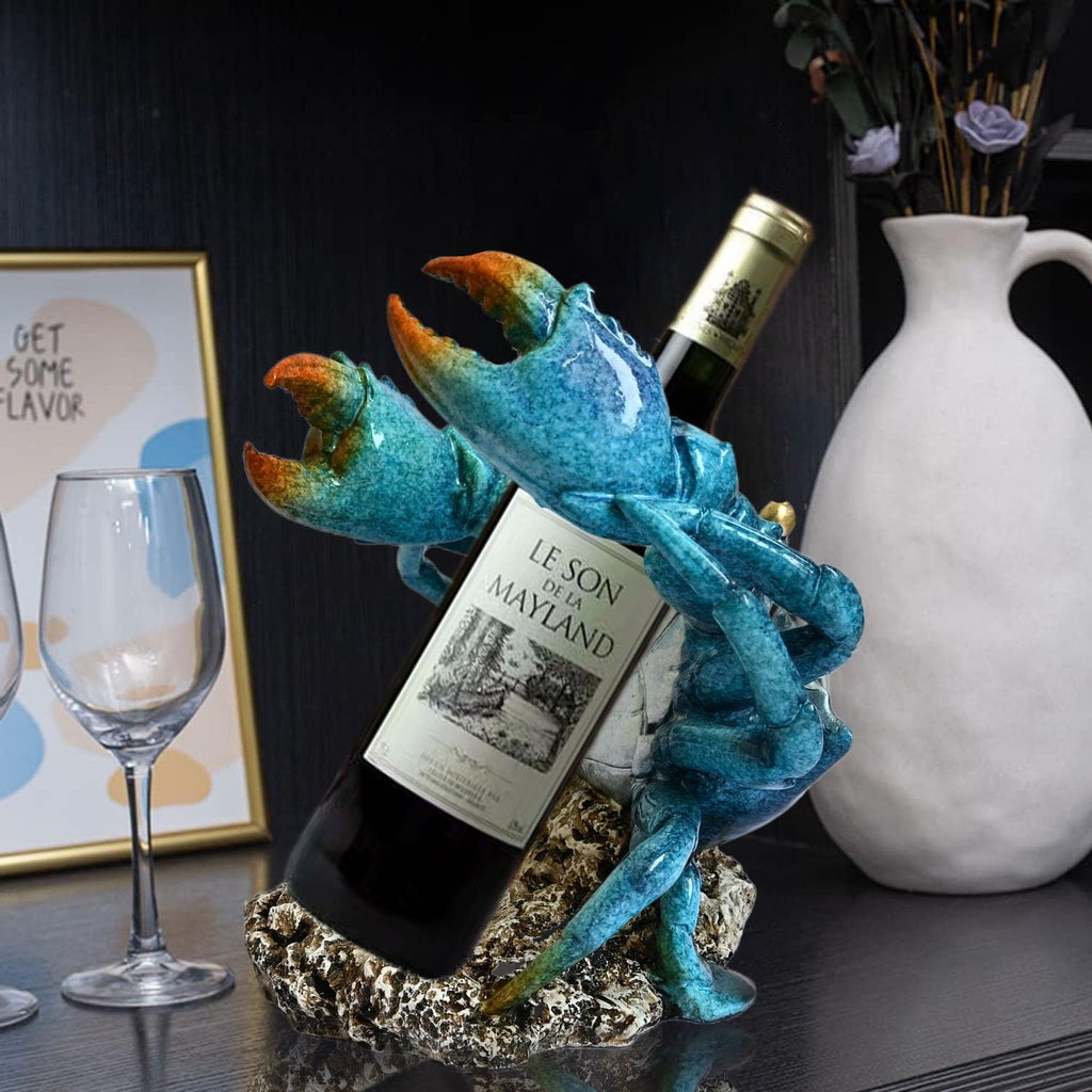 Crab Wine Bottle Holder Countertop Coastal Kitchen Decor Beach Themed | Unique Wine Rack Marine Nautical Kitchen Decor Funny Ocean Centerpieces for Tables Cabinet Beachy Decor Gift for Ocean Lovers