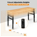 Betterhood 60" Heavy-Duty Adjustable Workbench for Garage, Rubber Wood Shop Table W/Double Pegboards & Drawer,Hardwood Workstation Weight Capacity Over 2000 Lbs
