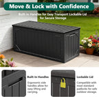 100 Gallon Outdoor Storage Box, Weatherproof Deck Box for Patio Cushions, Throw Pillows, Garden Tools, Lockable Resin Large Outdoor Storage Bench for Yard, Porch, or Balcony