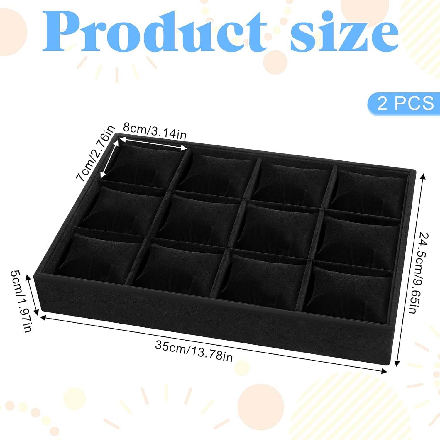 2 PCS Watch Holder Organizer for Men,12 Grid Watches Storage Box with Adjustable Bracelet Pillow, Boxwood Stackable Jewelry Trays, Watch Display for Selling, Women and Men -Black