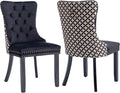 Modern Dining Chairs Set of 2, Tufted Upholstered Dining Chair with Solid Wood Legs, Two-Tone Velvet Accent Chair, Sillas de Comedor, Comfy Kitchen Chairs (Black+Pattern, 2Pcs)