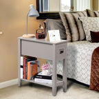 Gery 2 Pack Chairside Narrow End Table with Drawer, Solid Recliner Side Table with Storage Shelf, Slim Nightstand Bedside Table for Bedroom