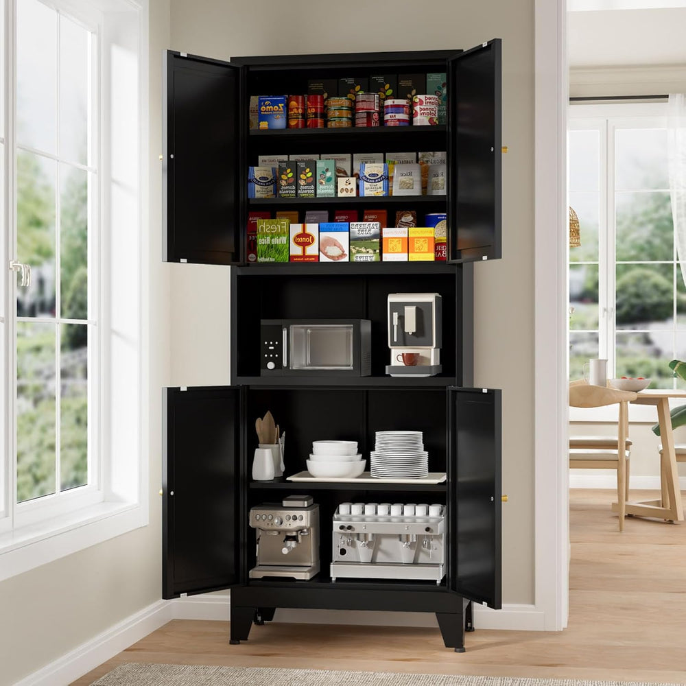Metal Kitchen Pantry Cabinet, 69" Tall Black Storage Cabinet with 4 Door...