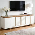 OKD Modern 70" TV Stand,Entertainment Center for TVs Up to 80",TV Console with Storage,Integrated Plinth,Handle-Free Hidden Doors Design,Media Console for Living Room,Bedroom(Antique White)