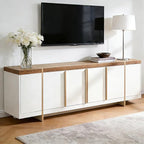 OKD Modern 70" TV Stand,Entertainment Center for TVs Up to 80",TV Console with Storage,Integrated Plinth,Handle-Free Hidden Doors Design,Media Console for Living Room,Bedroom(Antique White)