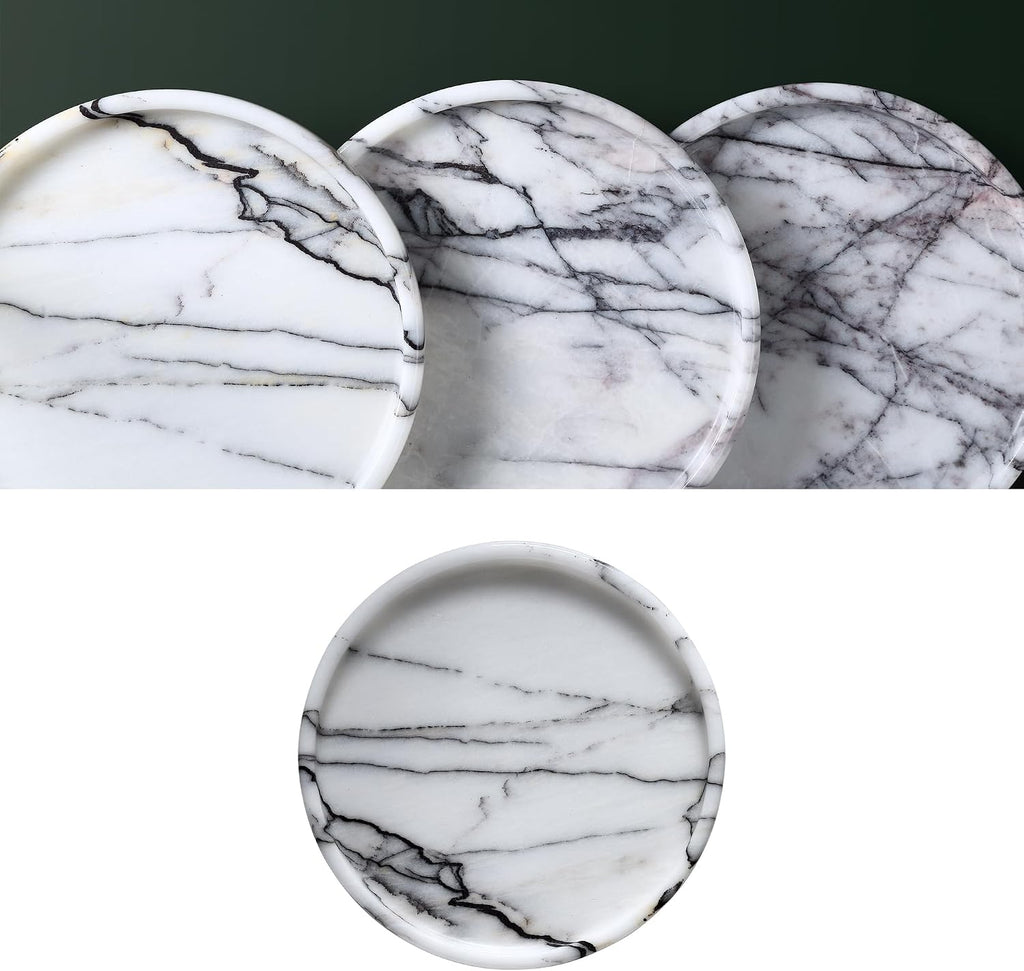 Lilac Marble Round Tray - 8 Inch Bathroom & Vanity Organizer for Jewelry, Perfume, Watches, Coasters | Makeup, Dining Table, Coffee Table Decorative Holder