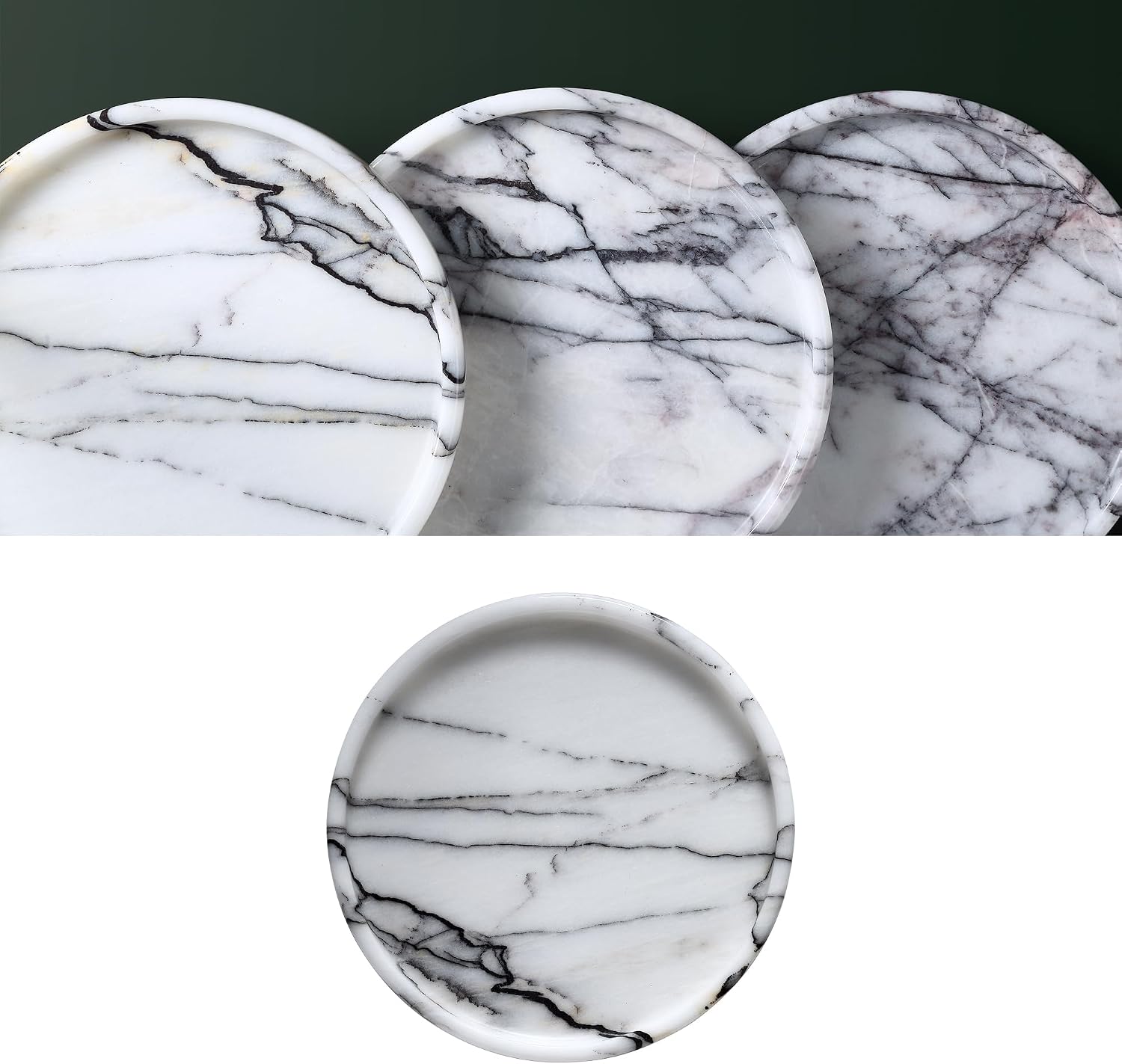 Lilac Marble Round Tray - 8 Inch Bathroom & Vanity Organizer for Jewelry, Perfume, Watches, Coasters | Makeup, Dining Table, Coffee Table Decorative Holder