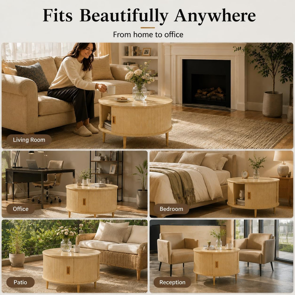ARTPOWER 32" Round Coffee Tables for Living Room,Mid Century Modern,Oak