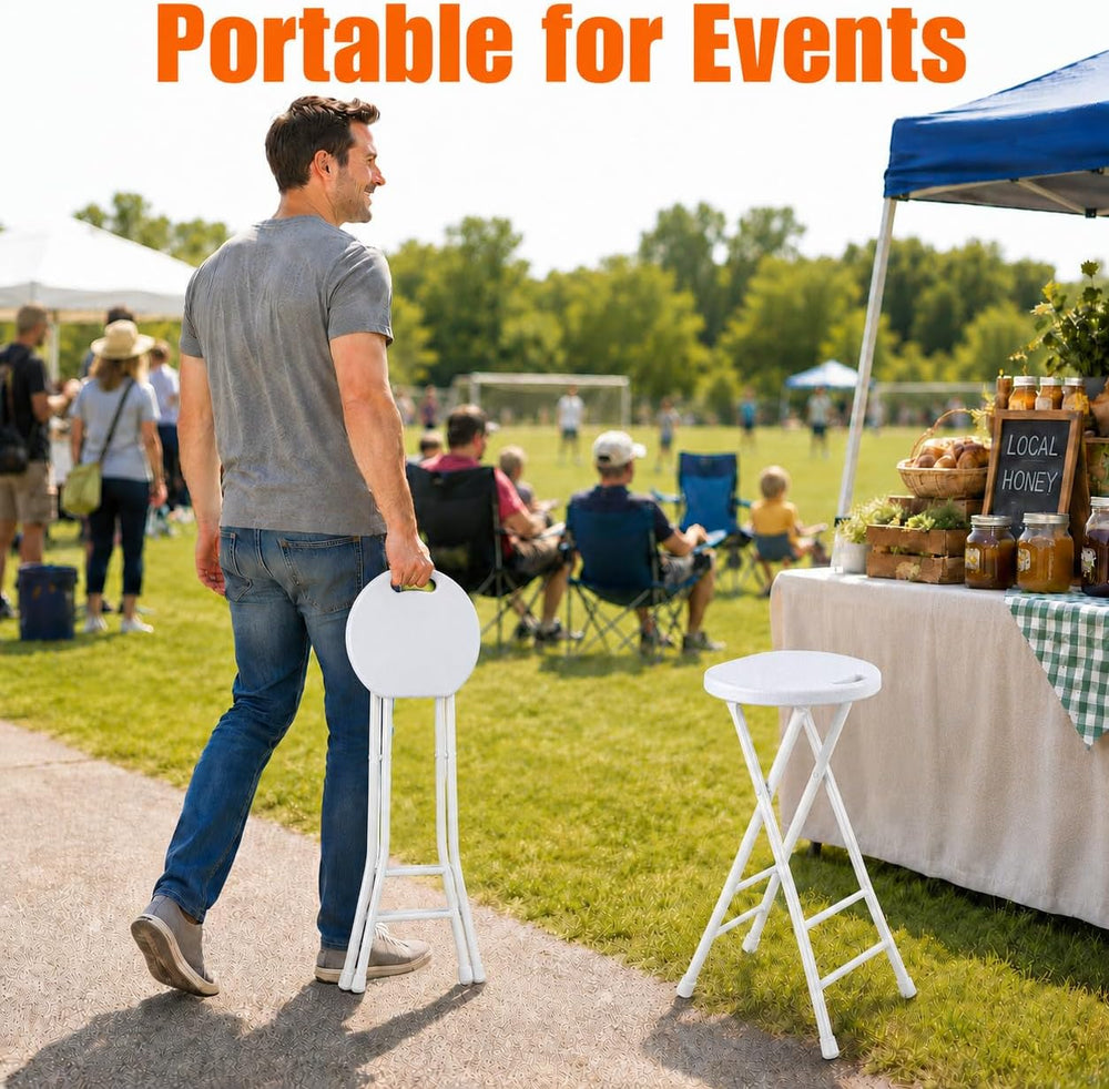 Folding Stool, White 24 Inch Foldable Bar Stool with Handle | Portable Seat, ...