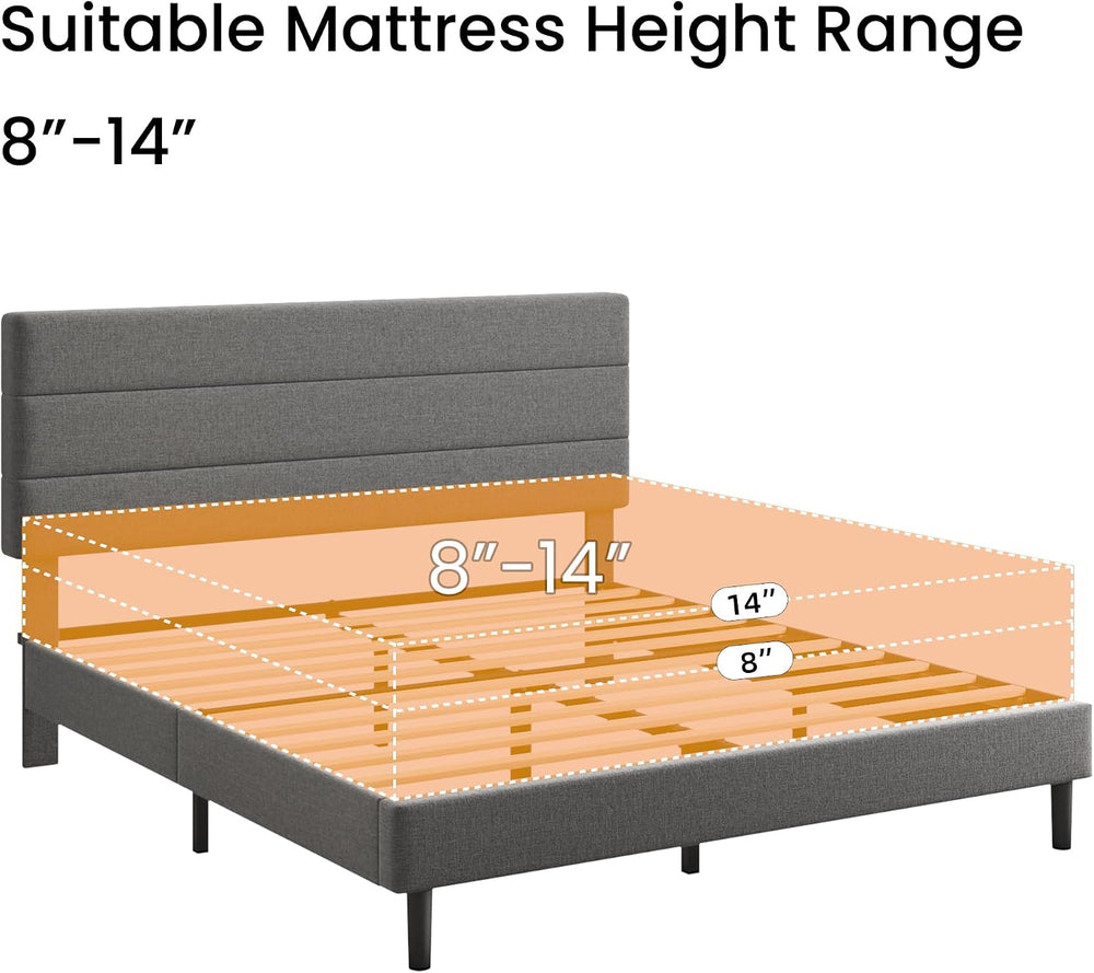 King Platform Bed Frame with Adjustable Linen Fabric Upholstered Headboard, S...