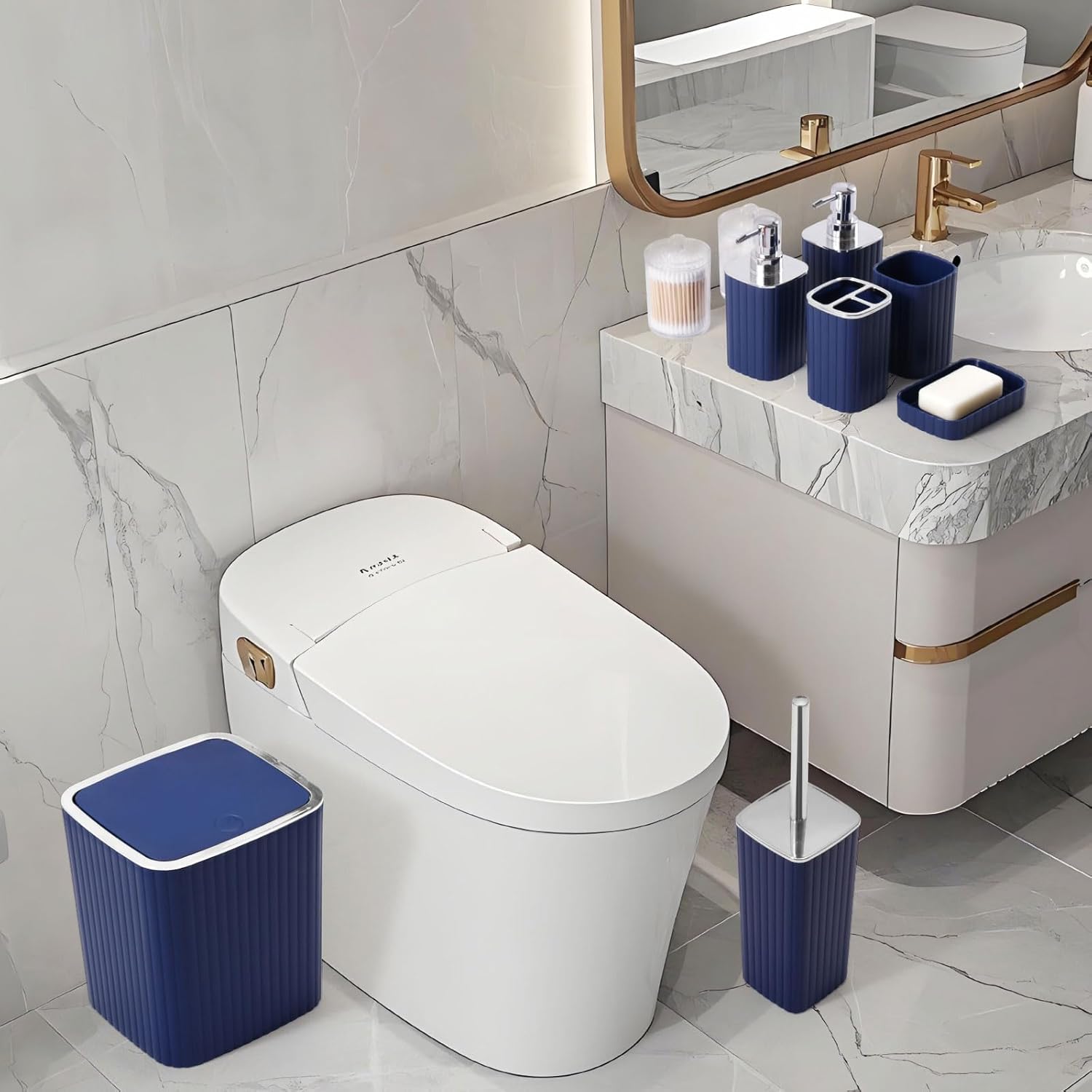 26PC Bathroom Accessories Set - Gorgeous Blue Bathroom Set, Bathroom Accessory Set, Blue Shower Curtain Set with Bathtub Mats for Shower Tub