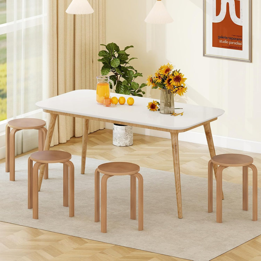 GOFLAME Stackable Wooden Stools Set of 4, 18-Inch Backless Chairs with Round ...
