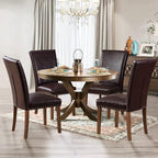 Parsons Dining Chairs Set of 2, Upholstered Nailhead PU Leather Dining Room Kitchen Side Chair with Thick Cushions and Wood Legs, Dark Brown