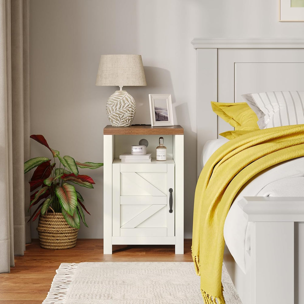 MXV Farmhouse Nightstands with Charging Station, End Tables Set of 2 with Bar...