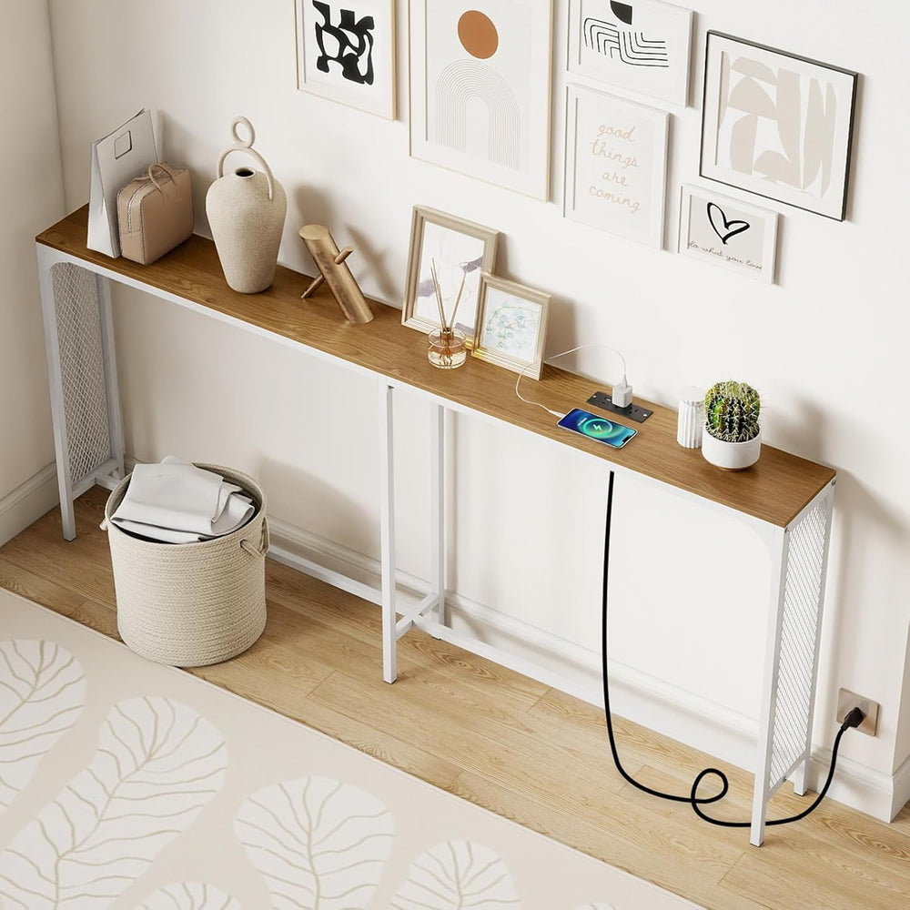 GIANTEX 71" Narrow Console Table with 2 Power Outlets and USB-C Ports | ...