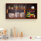 Wall Mounted Kitchen Pantry Sideboard with 2 Doors, Freestanding Wall Storage Cabinet, 2-Tier Countertop Pantry Cabinet for Storing Dinner Plates, Bowls, Spices, Cups (Walnut Color)