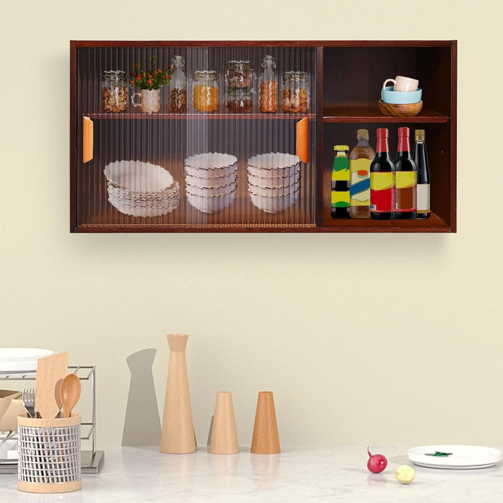 Kitchen Pantry Cabinet, Wall Mount or Countertop Sideboard with Glass Doors, ...