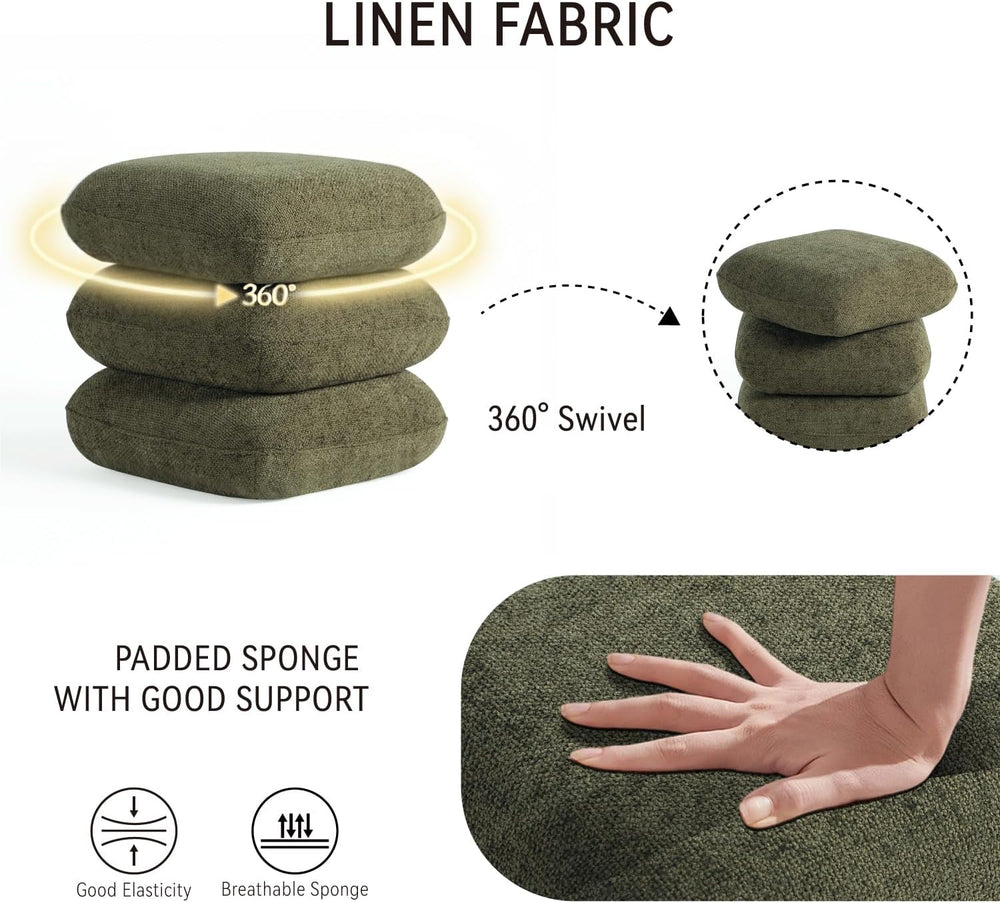 Get Set Style 360° Swivel Linen Ottoman, Modern Upholstered Foot Stool, Multi...