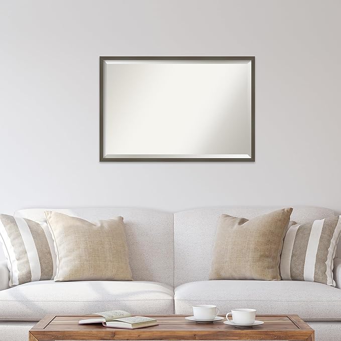 Amanti Art Grey Wall Mirror 25x37 Svelte Clay Grey Rectangle Bathroom Mirror for Wall Decor Living Room, Large Modern Wood Frame, Hangs Horizonally and Vertically, Bathroom Decor, Beveled Edge