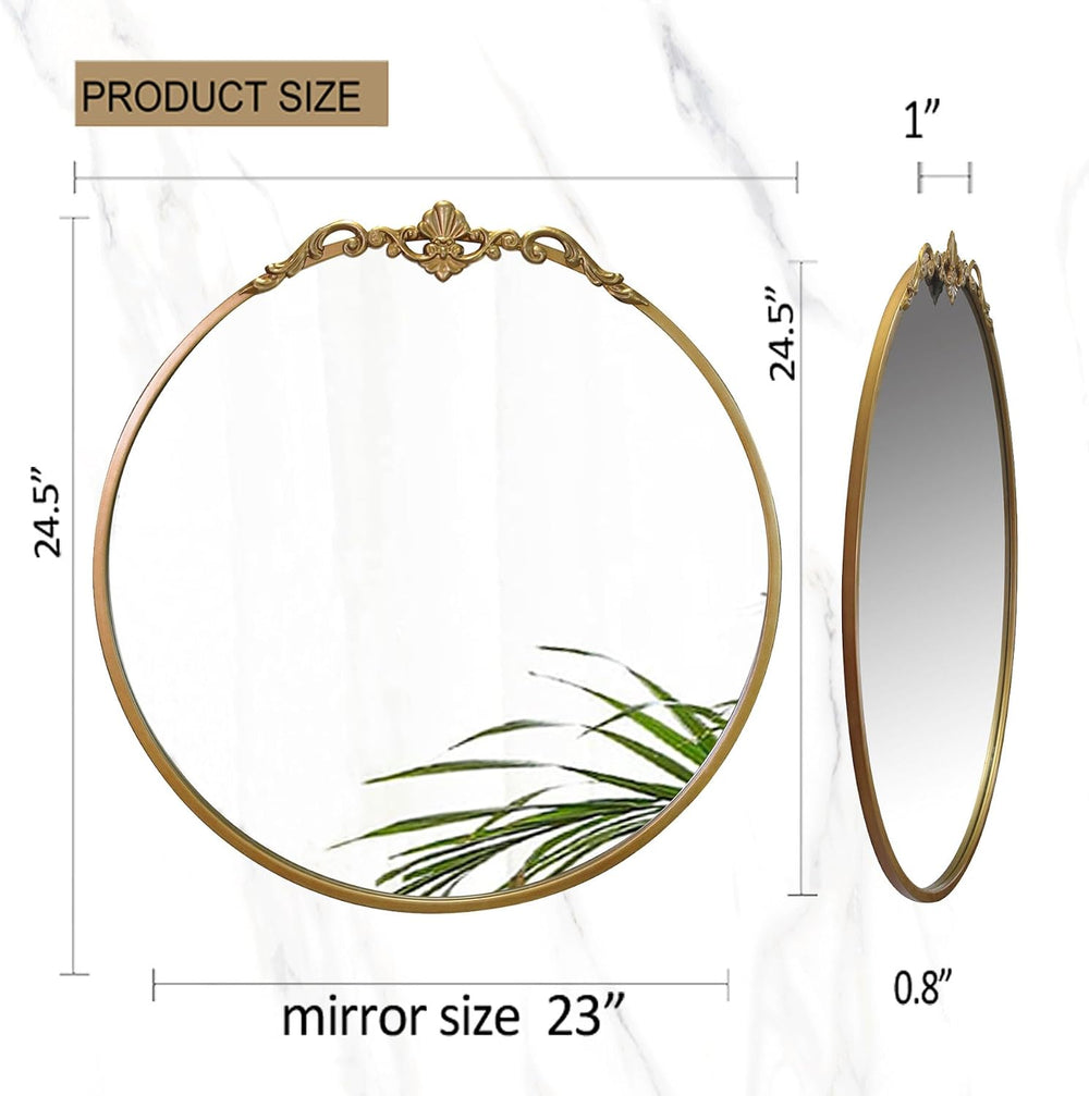 Round Gold Mirror 24Inch Ornate Baroque Antique Bathroom Mirror Large Circle ...