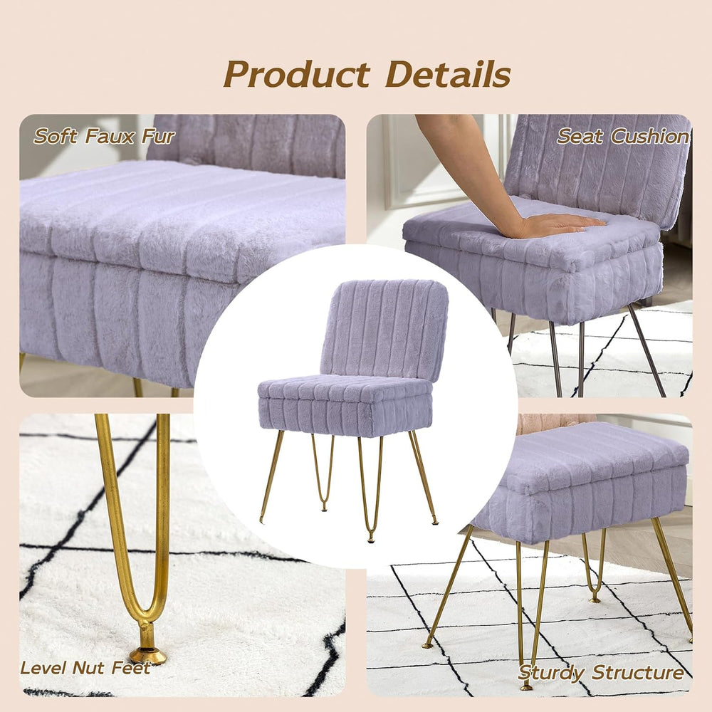 Vanity Chair with Storage | Comfy Ottoman with Folding Back