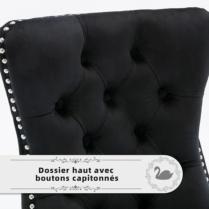 Velvet Upholstered Dining Chairs Set of 8, Modern Style Kitchen Side Chairs with Nailhead Trim and Wood Legs,Metal Pulling Ring for Dining Room Living Room(Black)