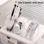 Acrylic Makeup Brush Holder, 2 Pack Clear Pencil Holder, Desk Accessories Holder with 3 Compartments, Brush Organizer for Vanity, Desk, Cosmetic Display
