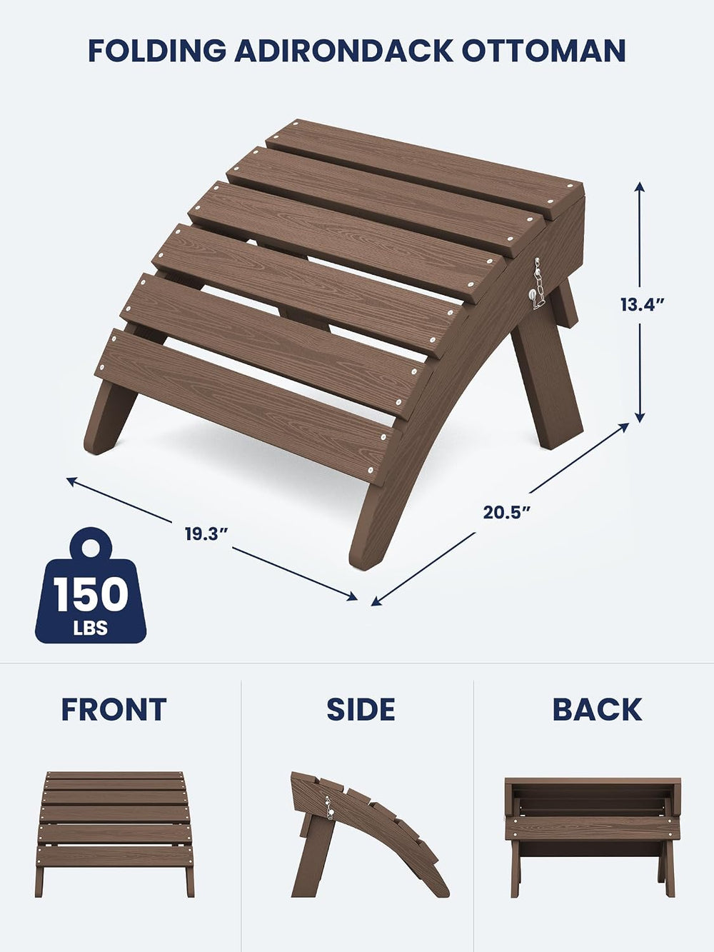 Folding Adirondack Ottoman for Adirondack Chair, Brown