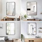 20x28 Rounded Rectangle Bathroom Mirrors for Over Sink, Black Vanity Mirror with Metal Frame Wall Mounted, Modern Farmhouse Mirror for Restroom, Bedroom, Entryway Decor
