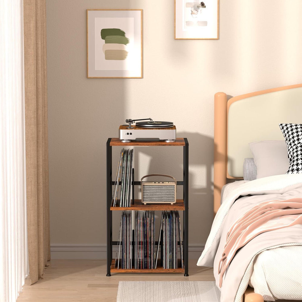 LOAKEKEL Record Player Stand, Vinyl Record Storage Up to 200 Albums, 3 Tier E...