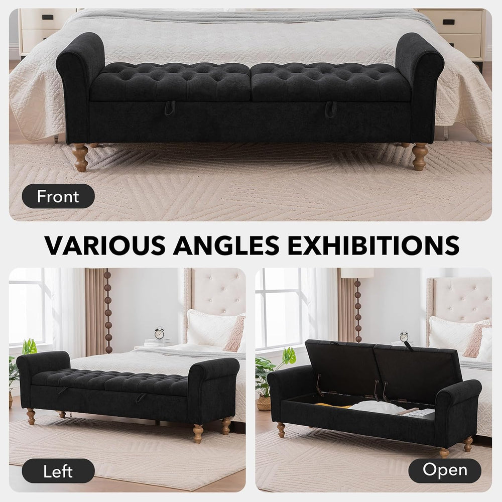 65" Oversize Storage Ottoman Bench, Fleece Upholstered End of Bed Benche...