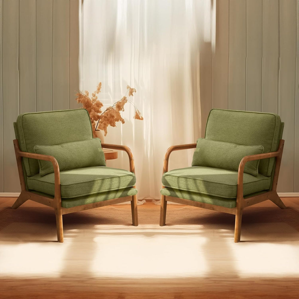 Bonnlo Dark Green Linen Accent Chairs Set of 2,Upholstered Mid Century Modern...