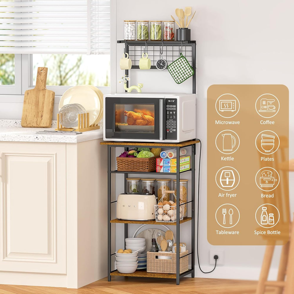 5 Tier Coffee Bar Station, Kitchen Stand with 4 S-Shaped Hooks, Farmhouse Cor...