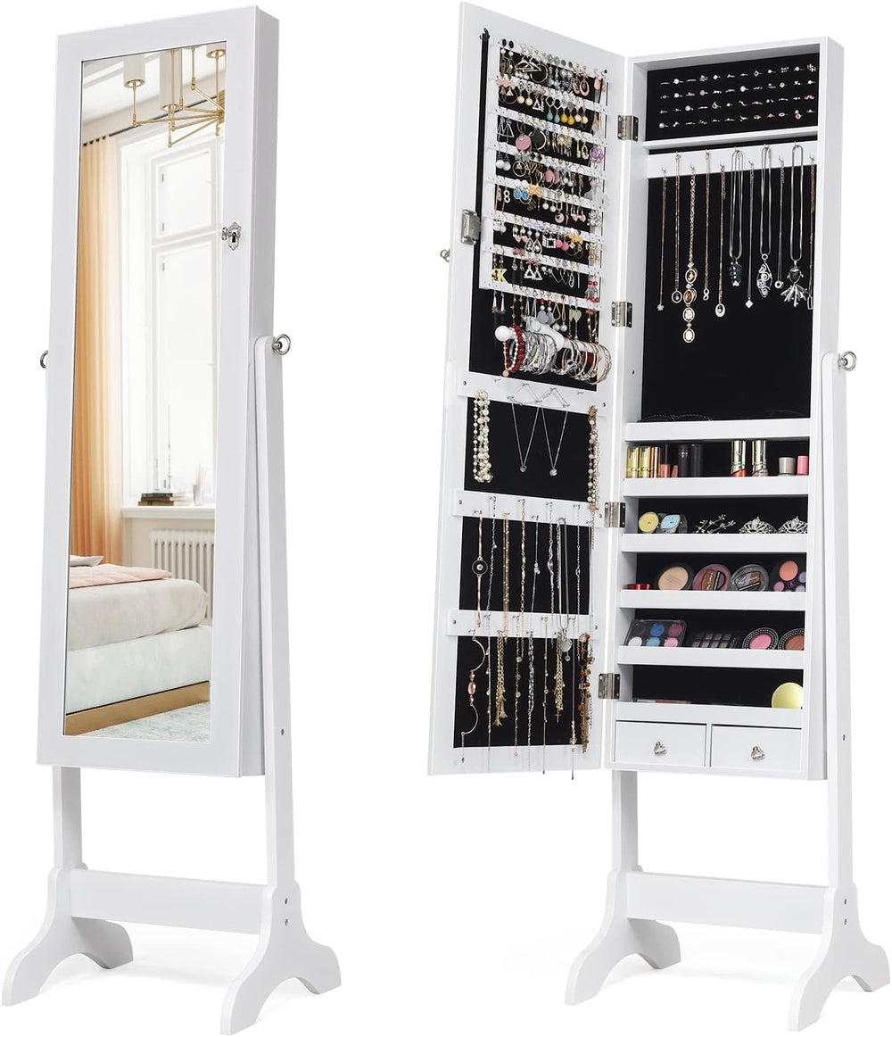 COSTWAY Standing Jewelry Armoire Cabinet, 4-Angle Tilting Jewelry Organizer w...