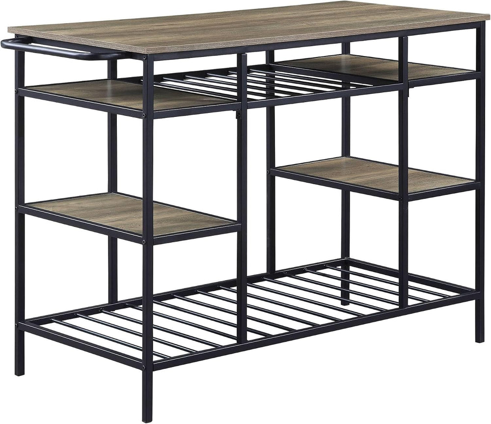 Rustic Oak & Black Kitchen Island with 6 Open Compartments | 6 open compa...