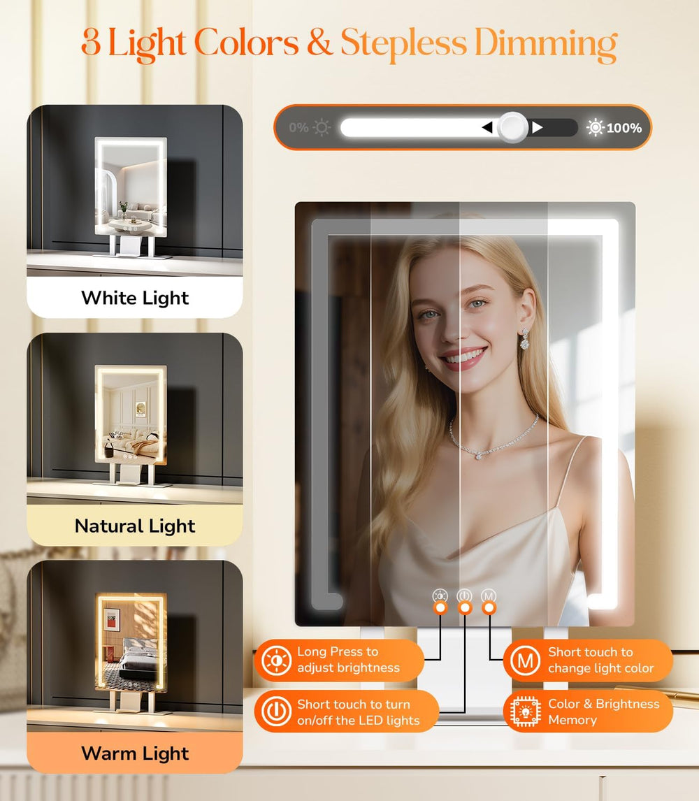 Gospire Hollywood Lighted Makeup Mirror, 4000mAh Rechargeable, 11”x16.8”