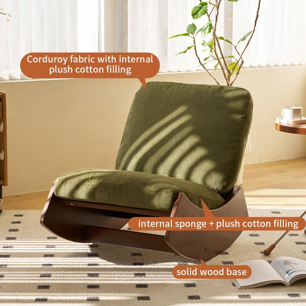 Comfortable Glider Rocking Chair, Upholstery Glider, Solid Wood Frame, Perfect for Multiple Settings Accent Reading (Green + Fabric)