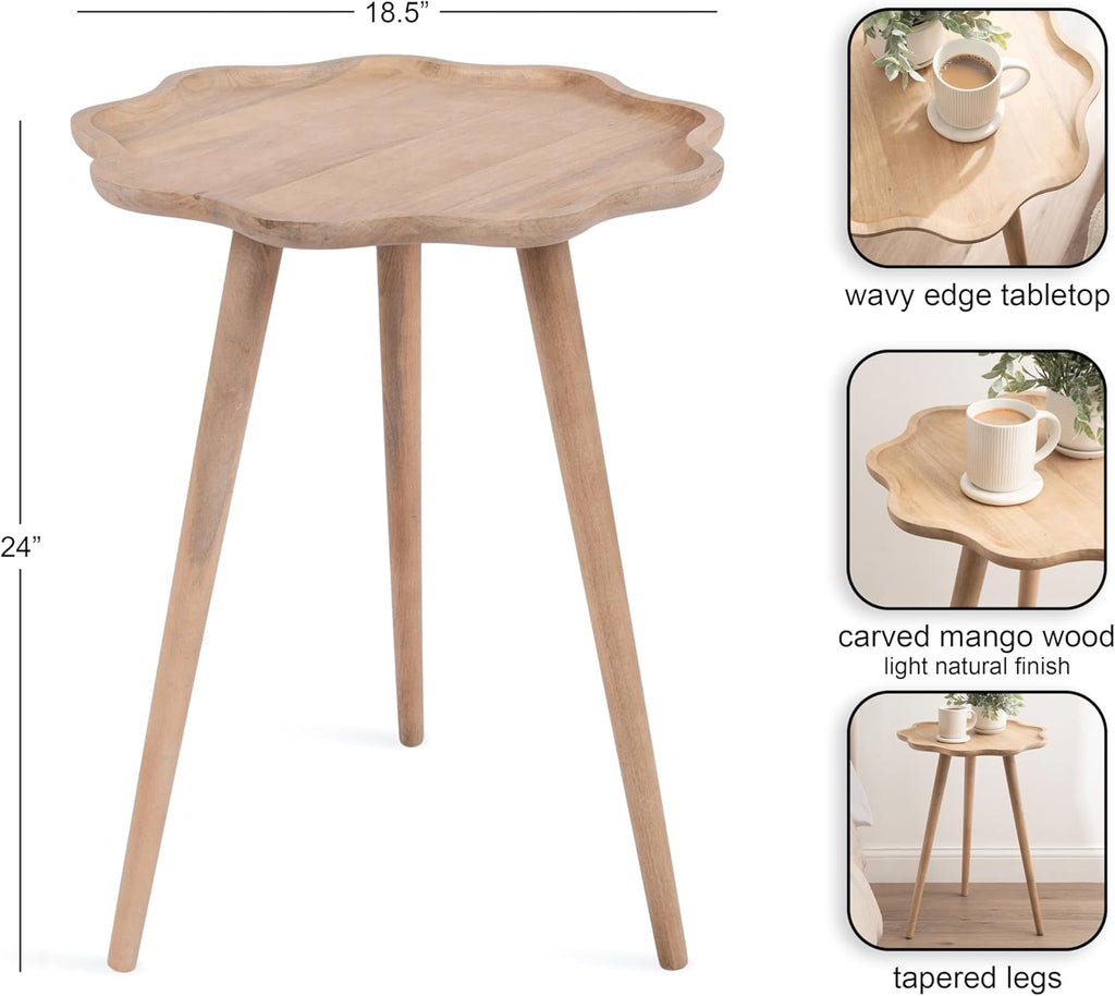 Kate and Laurel Alezar Modern Wooden Round Side Table, 19 x 19 x 24, Light Natural, Transitional Solid Wood End Table with Wavy Edge for Teen Bedroom Nightstand or Dorm Room Decor