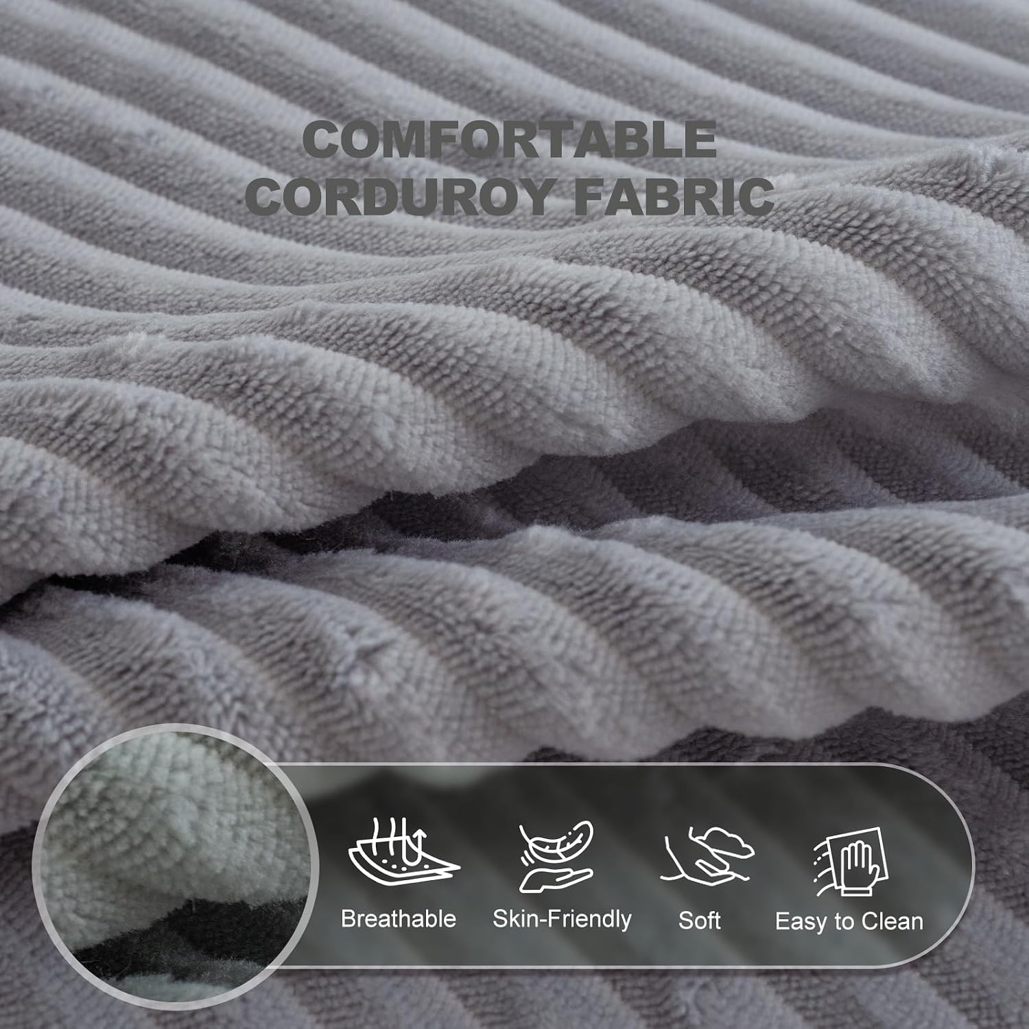 Giant Bean Bag Chair with Armrests - Oversized Cozy Seating for Adults, Corduroy Fabric & High-Resilience Foam Filling, Ideal Lounge for Living Room, Bedroom & Gaming Room (Grey)