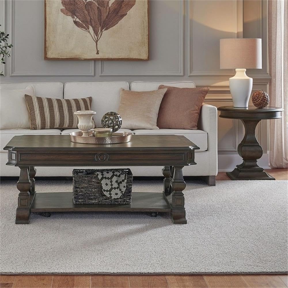 Pemberly Row 3-Piece Cocktail Table Set, Rubberwood and Hickory Veneer, Chate...