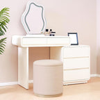 PINPLUS Round Ottoman with Storage Set of 2, Vanity Stool with Storage, Small Ottoman with Tray Teddy Velvet Foot Rest Stool Ottoman for Bedroom, Living Room, Dorm (Beige)