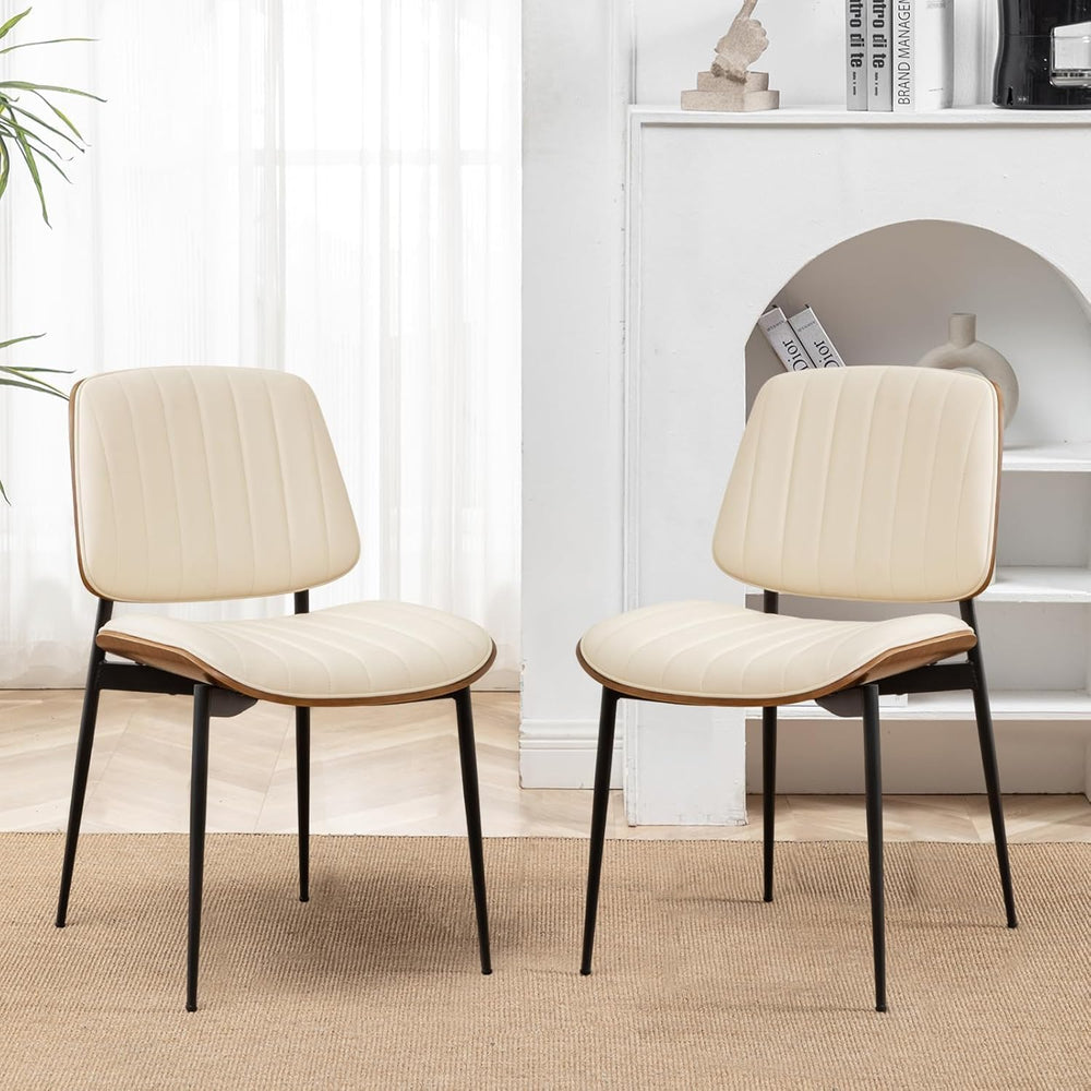 LUNLING Dining Room Chairs Mid Century Modern Retro Beige Faux Leather Chair ...