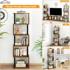 IBUYKE 6-Tier Tall Bookshelf,S-Shaped Geometric Bookcase, Wood Display Shelves with Storage,Industrial Bookshelf for Living Room Bedroom, Home Office, Rustic Brown WBC016H