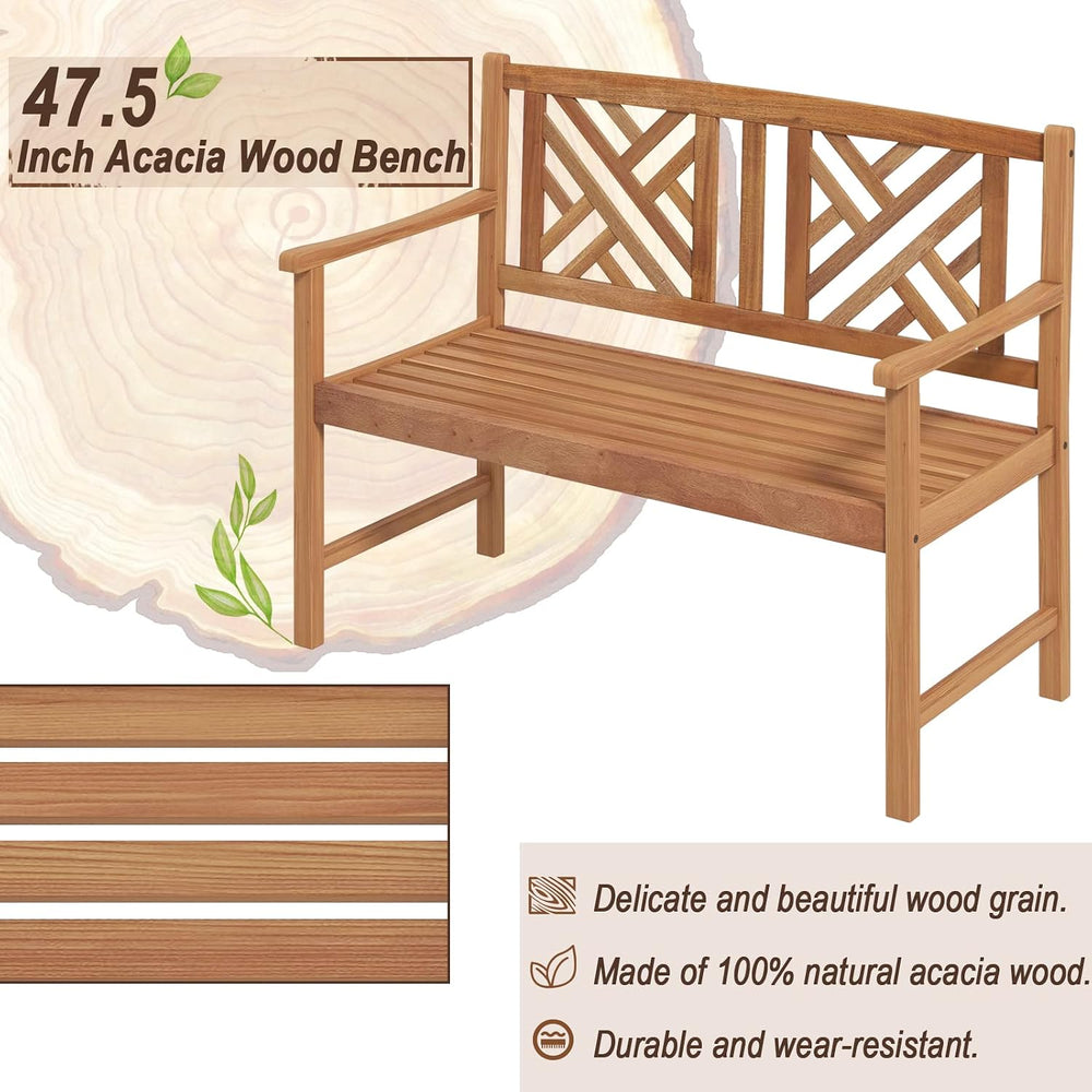 Giantex Outdoor Wooden Garden Bench - 2-Person Acacia Wood Loveseat with Armr...