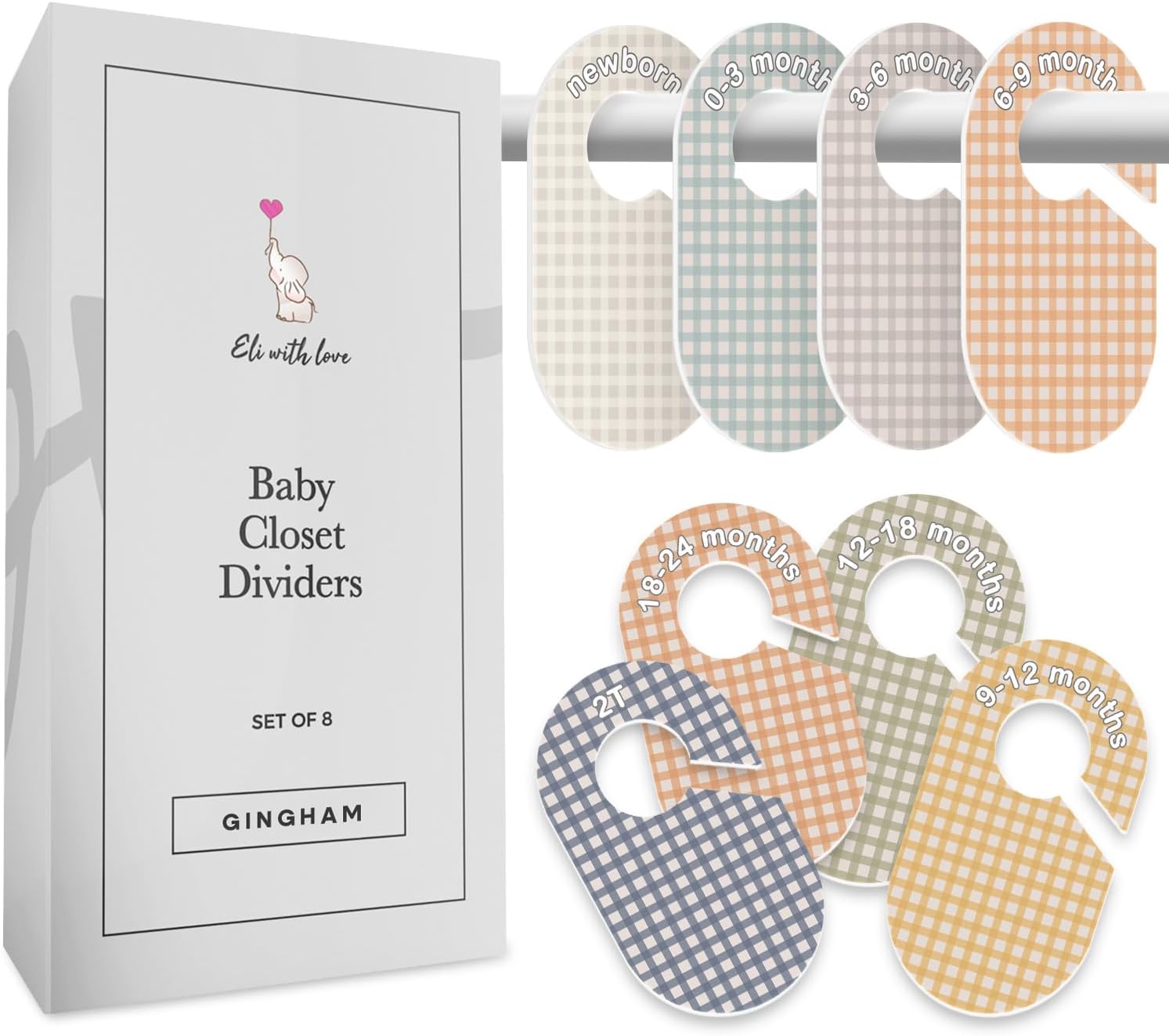 Eli with Love Baby Closet Dividers (Gingham) - Ideal Baby Clothes Dividers – Organize Nursery Closet Hangers by Size/Age