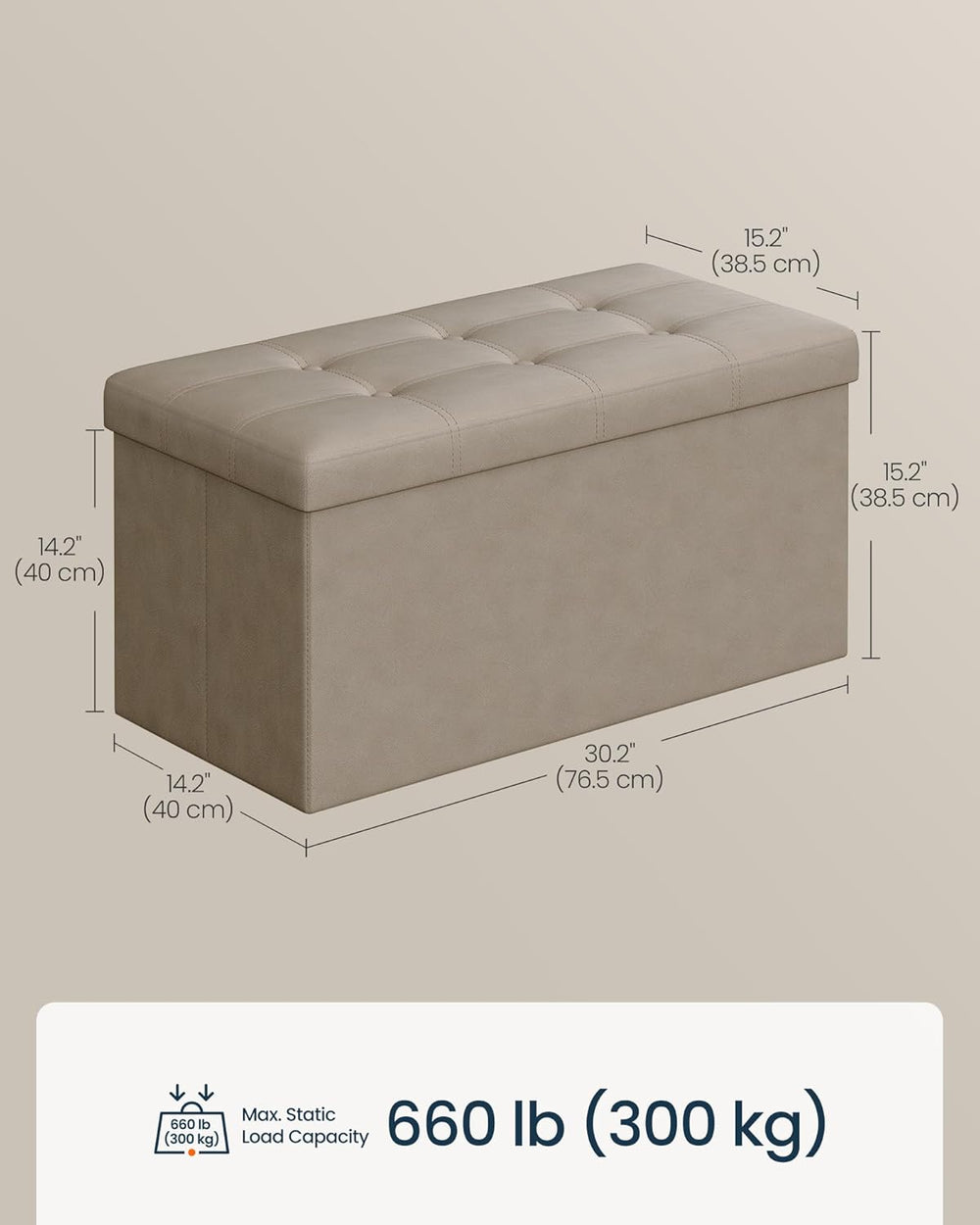 SONGMICS Home Storage Ottoman, Removable Lid, Foldable Foot Stool, PU Leather...