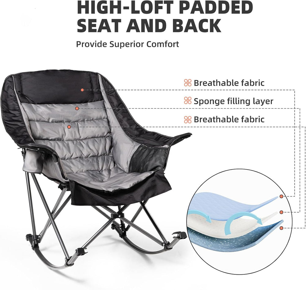 2 PCS Oversized Rocking Camping Chair for Adults - 400lbs Capacity Padded Cam...